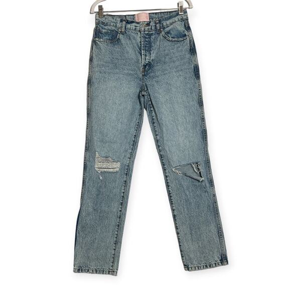Revice High Rise Button Fly Straight Leg Jeans SIZE 28 x 30 Destroyed Blue - Picture 1 of 10